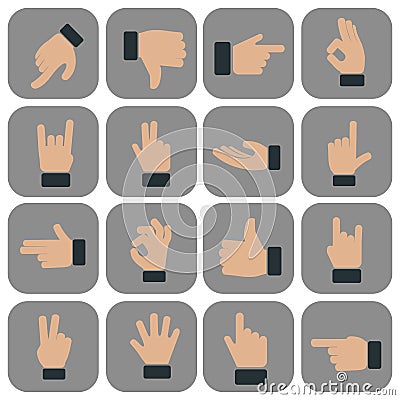 Human Hand collection, different hands, gestures, signals and signs. Vector icon set Stock Photo