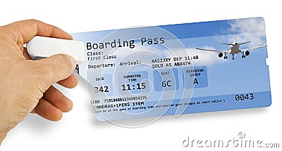 Human hand erases an airline ticket - Flight cancelled concept i Stock Photo