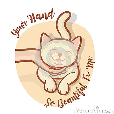 Human hand fondle cat chin softly make it happily fancy Vector Illustration