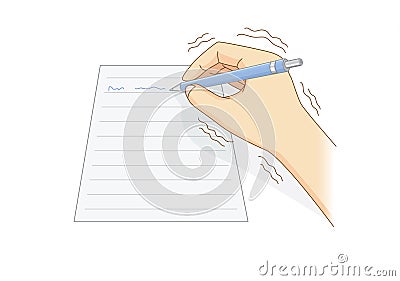 Human hand have tremor symptom while writing with a pen. Vector Illustration