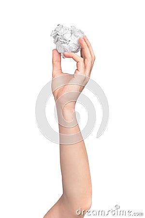 Human hand holding paper ball shooting Stock Photo