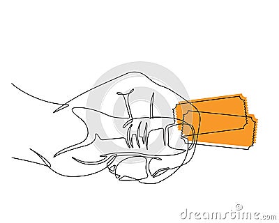 Human Hand Holding Raffle Tickets Once Single Continuous Line Vector Graphic Illustration Vector Illustration