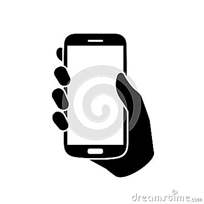 Human hand holding smartphone. Phone holding flat icon sign - vector Vector Illustration