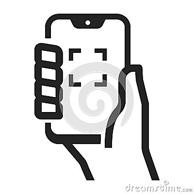 Human hand holding smartphone with screenshot photo camera viewfinder linear vector illustration Vector Illustration