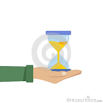 Human hand holds a hourglass. Business and time management concept. Isolated vector illustration d Vector Illustration