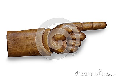 Human hand indicates the direction, handmade, carved out of wood Stock Photo