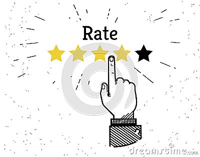 Human hand leaving five stars rating Vector Illustration