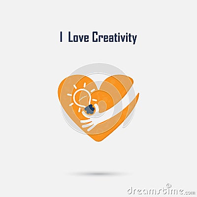 Human hand,light bulb and heart logo vector design with brain,l Vector Illustration