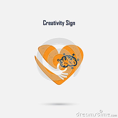 Human hand,light bulb and heart logo vector design with brain,l Vector Illustration