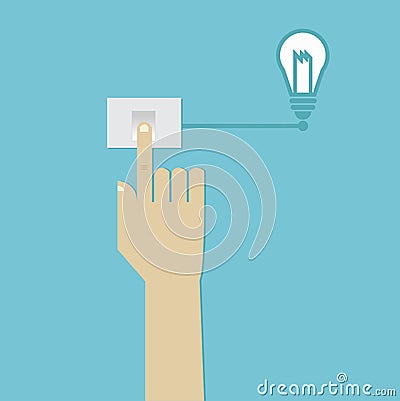 Human hand press switch for turn on business idea Vector Illustration