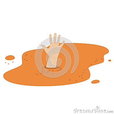 Human hand in quicksand vector cartoon illustration Vector Illustration