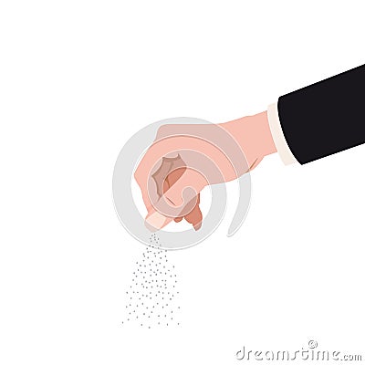 Human hand salting, salts, spice. Cooking gesture sprinkle vector isolated cartoon style illustration Vector Illustration