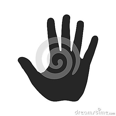 Human hand silhouette. Open palm with five fingers. Stop sign. Warning symbol, hazardous icon Vector Illustration