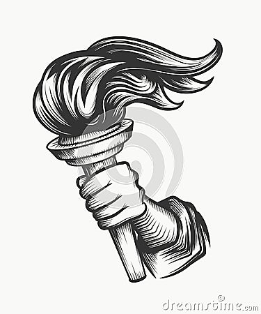 Human hand with torch engraving illustration Stock Photo