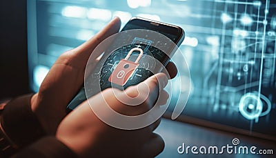 Human hand touching smart phone, unlocking security generated by AI Stock Photo