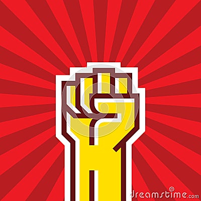 Human hand Up Proletarian Revolution - Vector Illustration Concept in Soviet Union Agitation Style. Fist of revolution creative Vector Illustration