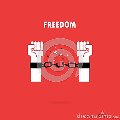 Human hands and broken chain with the bird symbols.Freedom concept.Vector illustration Vector Illustration