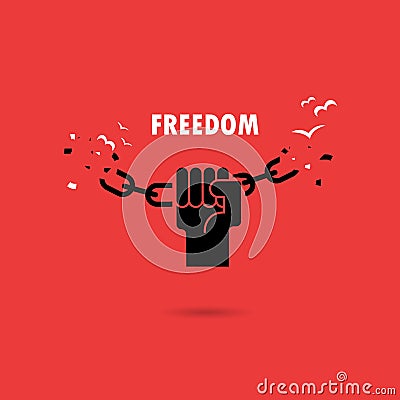 Human hands and broken chain with the bird symbols.Freedom concept.Vector illustration Vector Illustration