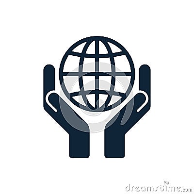 Human hands care of the world. Hands hold globe Vector Illustration