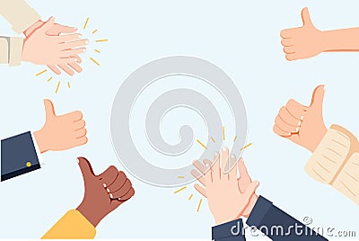 Human hands clapping. Applaud hands. Vector illustration in flat style. Many Hands clapping ovation and thumps up Vector Illustration