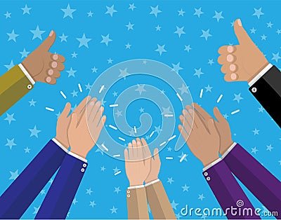 Human hands clapping applaud and hold thumbs up Vector Illustration