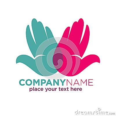 Human hands company colorful logotype isolated on white Vector Illustration