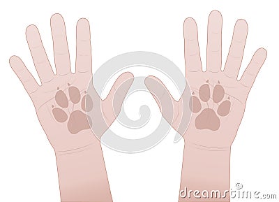 Human Hands Dogs Paw Print Friendship Give Me Five Vector Illustration