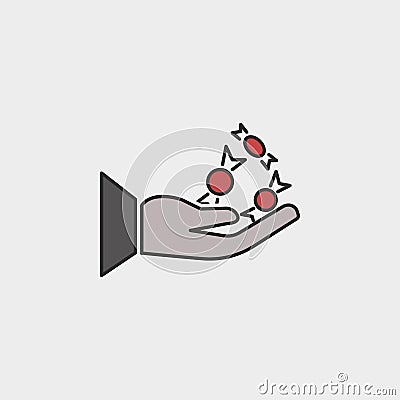 Human hands hold candy Halloween outline colored icon Stock Photo