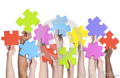 Human Hands Holding Jigsaw Puzzle Connection Concept Stock Photo