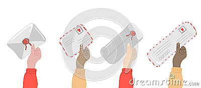 Human hands holding mail envelopes Vector Illustration