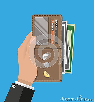 Human hands holding opened wallet Vector Illustration