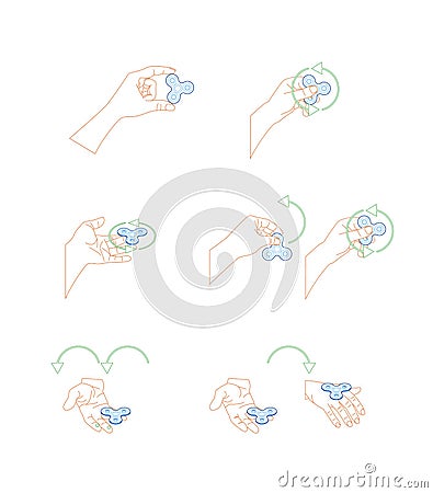Human Hands Holding Spinner Tricks Set. Vector Vector Illustration