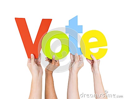 Human Hands Holding Word Vote Stock Photo