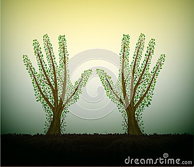 Human hands look like tree with on soil and stretching to the sun, help the tree concept, save the forest idea Vector Illustration