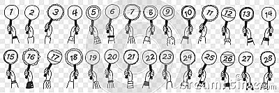 Human hands with number signs doodle set Vector Illustration