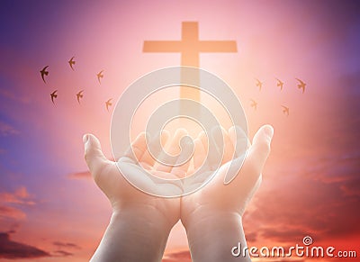 Human hands open palm up worship. Eucharist Therapy Bless God He Stock Photo