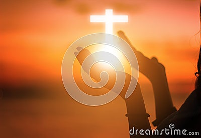 Human hands open palm up worship. Eucharist Therapy Bless God Helping Repent Catholic Easter Lent Mind Pray. Stock Photo