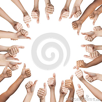 Human hands showing thumbs up in circle Stock Photo