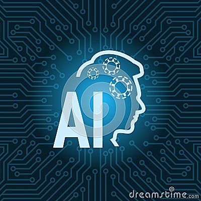 Human Head Artificial Intelligence Icon Over Blue Circuit Motherboard Background Vector Illustration