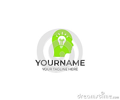 Human head and brain bulb logo template. Creative idea and light bulb with of the head vector design Vector Illustration