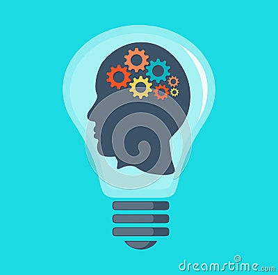 Human head with brain and gears Vector Illustration