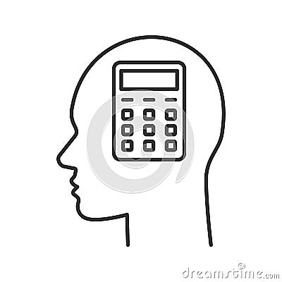 Human head with calculator inside linear icon Vector Illustration