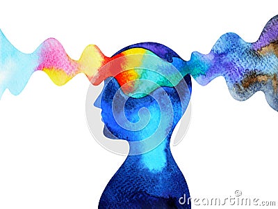 Human head chakra power inspiration abstract thinking watercolor painting illustration design hand drawn Cartoon Illustration