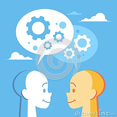 Human Head With Cogwheel Business Brainstorming Process Vector Illustration