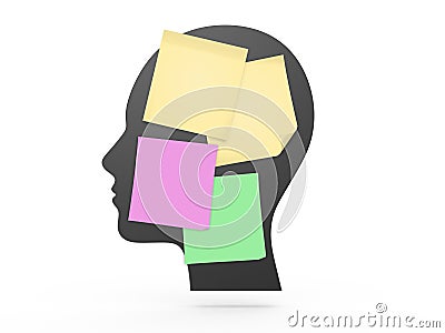 Human Head and Colorful Sticky Posts Stock Photo