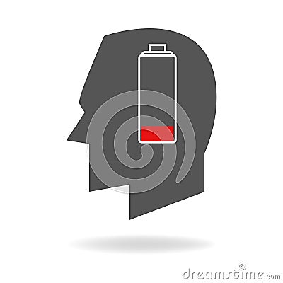 Human head with empty battery indicator Vector Illustration