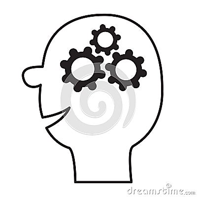 Human head face icon. Black line silhouette. Gears wheels inside brain. Team work business concept. Thinking process. Flat design Vector Illustration