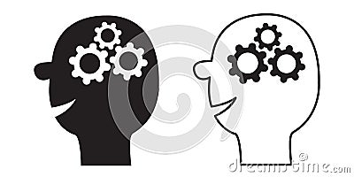 Human head face icon set. Black line silhouette. Gears wheels inside brain. Team work business concept. Thinking process. Flat Vector Illustration