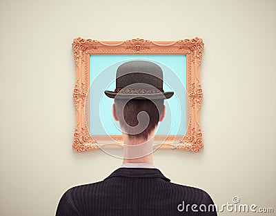 Human head in front of an empty painting Cartoon Illustration