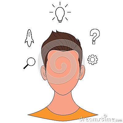 Human head with gears and icons. Concept of thinking Vector Illustration
